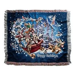 Disney Woven Tapestry Throw Blanket - Happy Holidays - Santa Mickey Mouse And Friends In Sleigh