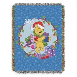 Disney Woven Tapestry Throw Blanket - Santa Winnie The Pooh With Piglet