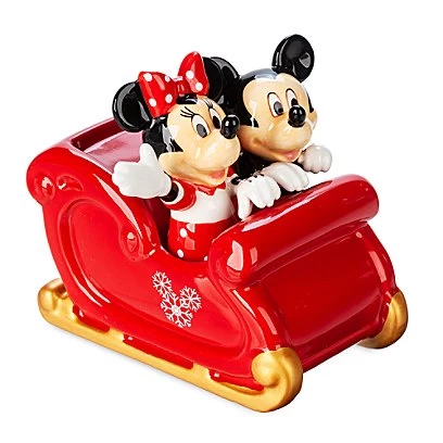 Disney Salt And Pepper Shaker Set - Mickey And Minnie Mouse Holiday Sleigh